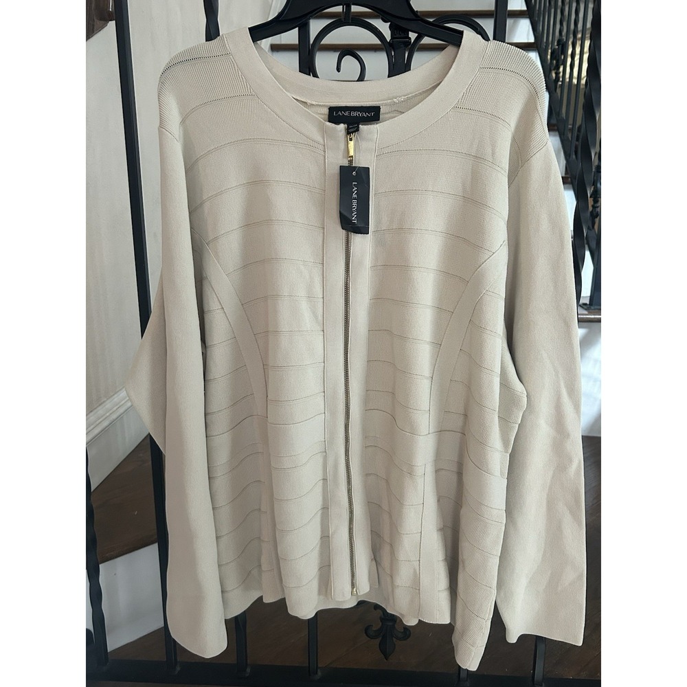 Women's Size 26/28 Lane Bryant Sweater Zip Up Cream NWTS!